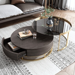 New Modern Living Room Furniture Nero Rotondo di Immagazzinaggio di Vetro Temperato di <span class=keywords><strong>Legno</strong></span> <span class=keywords><strong>e</strong></span> Tavolino In <span class=keywords><strong>Metallo</strong></span> - Product Image 1