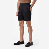 Shorts ajustés en coton extensible pour hommes, à double pli, avec fermeture boutonnée, ajusteurs latéraux, sans ceinture, style décontracté chic, vente en gros