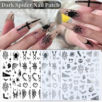 Autocollants pour ongles gothiques noirs et argentés TSZS pour Halloween, toile d'araignée, serpent, cœur, chauve-souris, crâne, décoration d'ongles autocollante