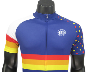 <span class=keywords><strong>Maillot</strong></span> de <span class=keywords><strong>cyclisme</strong></span> à manches courtes personnalisé pour hommes avec rayures et <span class=keywords><strong>pois</strong></span> respirant fermeture éclair complète haut de vélo pour l'équitation et la course - Product Image 4