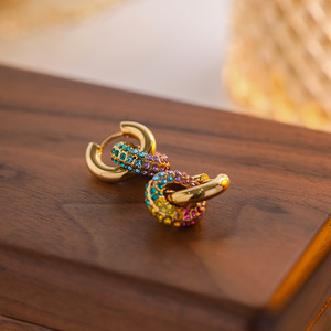 Pendientes de Diamantes para Mujer, Acero Inoxidable, Corte Brillante Redondo, Diseño Geométrico, Uso Diario, Piedras de Imitación Coloridas - Product Image 4