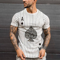 Poker Spade et King Summer Offres Spéciales T-shirt à rayures verticales pour hommes Col rond Mode à manches courtes Street Wear