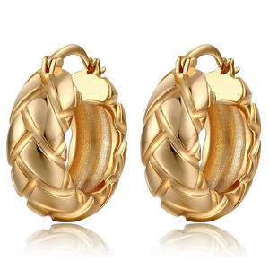 Golden <b>Hoop</b> <b>Earrings</b> 22k Gold Plated Classic Women's Everyday Wear Jewelry <b>Fine</b> <b>Earrings</b> - Product Image 1