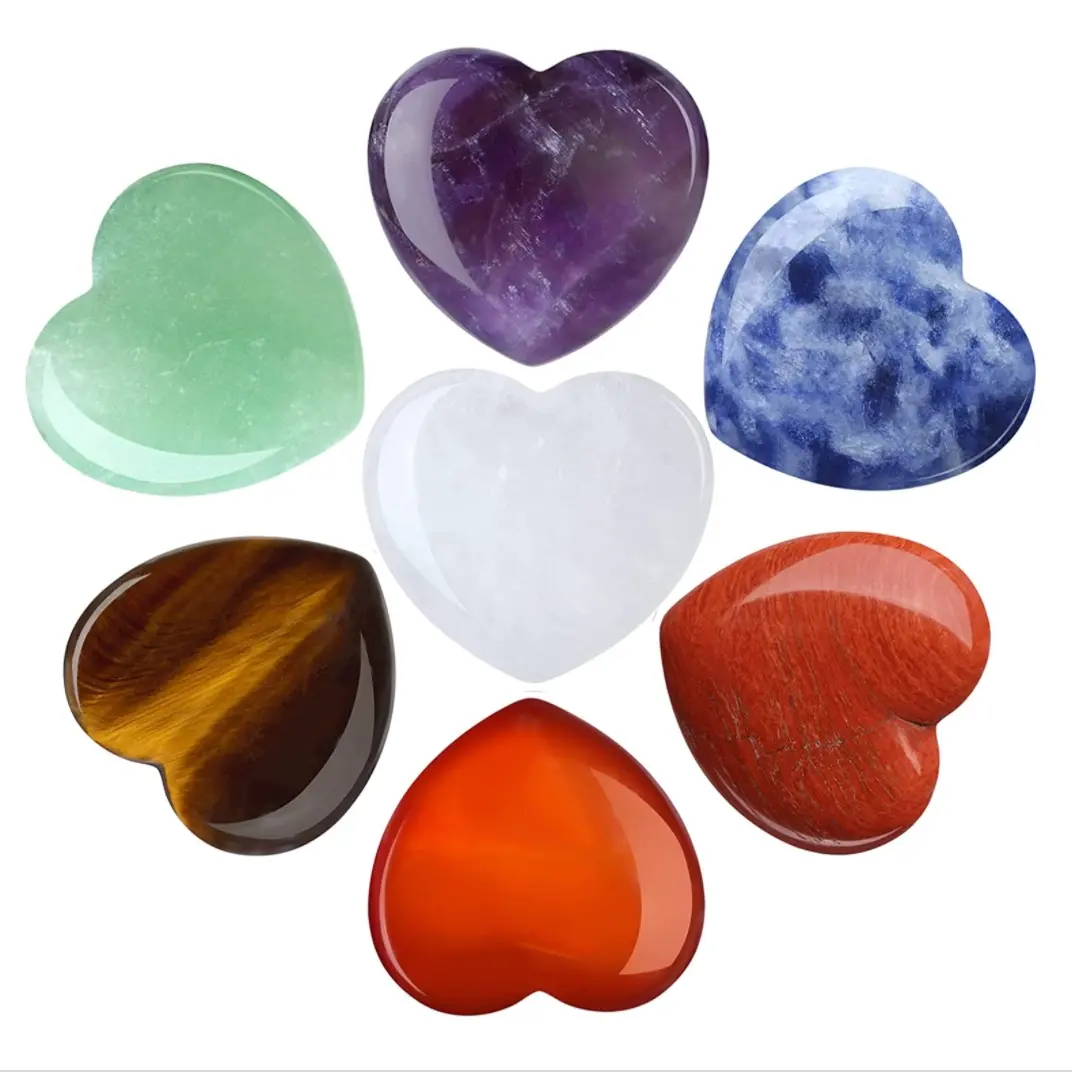 Pedra preciosa natural personalizada 7 chakra, polegar, cristal rosa, quartzo, ametista, tigre, coração, cura, pedra de preocupação para alívio do estresse