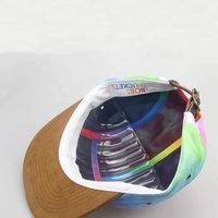 Casquette de camping 5 panneaux personnalisée tie-dye avec logo en patch de cuir, visière plate en daim, sangle en cuir réglable, unisexe, pour l'extérieur