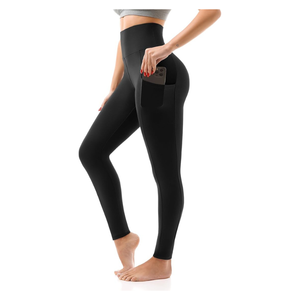Leggings de fitness personnalisés pour femmes en polyester uni |   Pantalons de yoga à compression à taille haute et longueur intégrale avec poches pour la salle de sport - Product Image 2