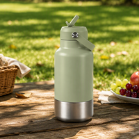 Bouteille d'eau pour chien 2-en-1 OEM avec gamelle intégrée, 32 oz, en acier inoxydable à double paroi, isolée sous vide, pour l'extérieur
