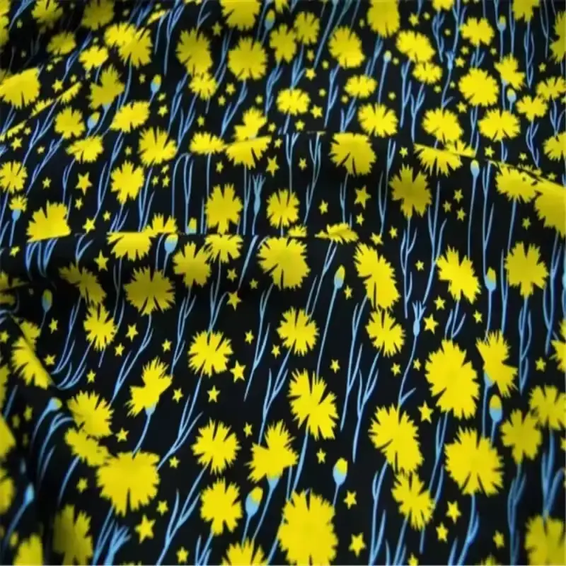 14 m/m Bright Yellow Charming Printed 100% Pure Silk Crepe de Chine Fabric for Women Modern Dress