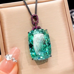 Collar con Colgante Grande de Turmalina Paraiba de Imitación de Alta Calidad, Diseño de Nido, 20*28mm, Joyería de Cobre Ecológica para Mujer, Regalo - Product Image 3