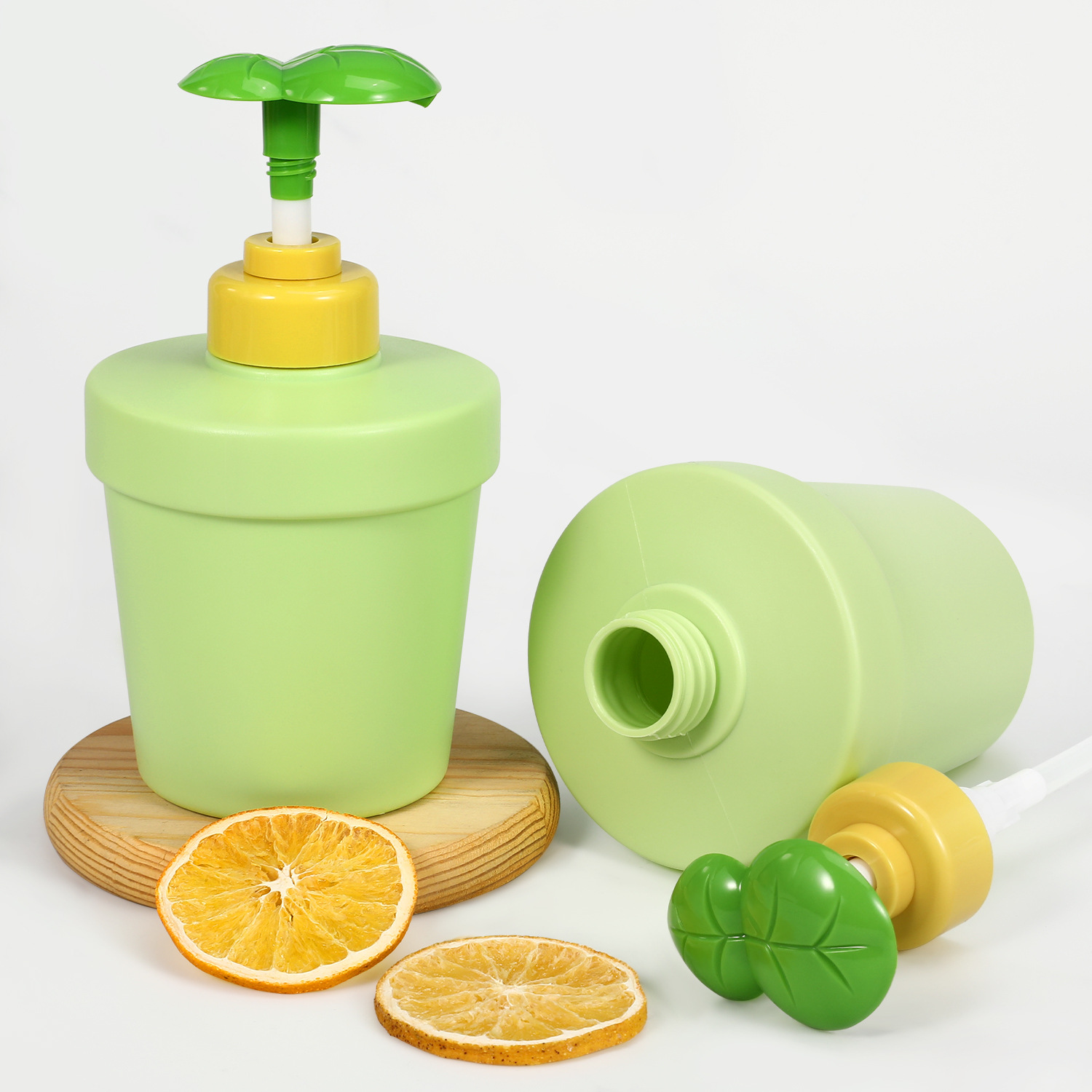 Hot 400ml HDPE Green Color Potted Plant Shape Baby's Shower Gel Lotion Shampoo Dispenser Empty Plastic Bottle with Press Pump