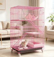 Hamac suspendu rose et noir, simple, en métal, avec roulettes, pour chat, espace de jeu spacieux, étagères multiples, pour chats d'intérieur