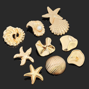 Boutons de couture personnalisés pour usine de boutons, boutons de vêtements irréguliers en forme de coquillage, conque, étoile de mer, boutons à tige en alliage métallique de forme spéciale pour tailleur - Product Image 1