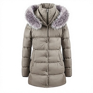 Abrigo acolchado largo con capucha y corte ajustado para mujer, con ribete de piel sintética extraíble, chaqueta de invierno acolchada con cremallera bidireccional, parka cálida - Product Image 1