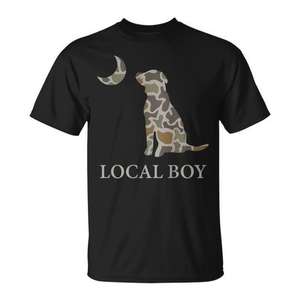 Camiseta negra con estampado de camuflaje Local Boy Dog Moon para hombre, cuello redondo, manga corta, impresión digital, para caza al aire libre - Product Image 1