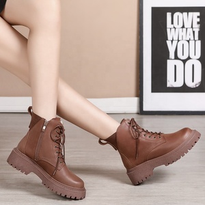 Botas Cortas de Piel Vacuna Estilo Británico para Mujer, con Cierre de Cremallera, Retro, Suela Gruesa, Color Marrón, para Primavera, Otoño e Invierno - Product Image 5