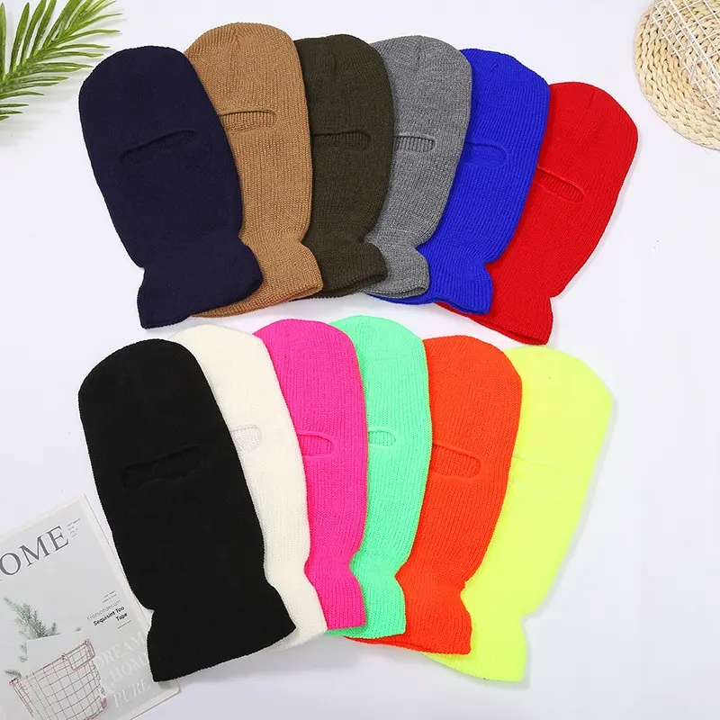Wholesale popular top hot sale in stock high quality colorful unisex outdoor winter knit ski mask windproof balaclava 1 hole