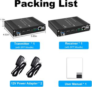 Extenseur de fibre <span class=keywords><strong>HDMI</strong></span> 4K 60Hz avec KVM, 20 km par module SFP LC SMF, prend en charge la double sortie <span class=keywords><strong>HDMI</strong></span>, RS232, <span class=keywords><strong>Ethernet</strong></span> 10/100M, audio, EDID, IR - Product Image 3