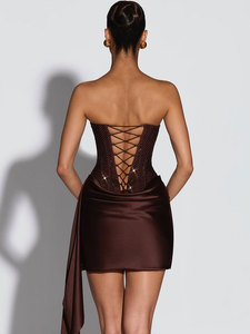 <span class=keywords><strong>Abito</strong></span> <span class=keywords><strong>Mini</strong></span> Sexy con Strass Termoadesivi e Arricciature per Donna, Elegante Vestito Senza Spalline e Senza Maniche con Lacci Posteriori per Club e Feste - Product Image 6