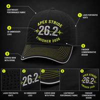Casquette de finisseur de marathon personnalisée OEM, broderie 3D, perforations laser, réglable, commémorative, en sergé 100% coton, vente en gros