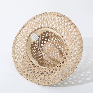 2025 Hand Woven <b>Straw</b> <b>Fedora</b> Hat Plum Grass Flat Brim Hollow Sun Hat Panama Hat - Product Image 4