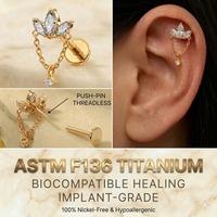 JIAXIN ASTM F136 Titanio de grado implante con circonita, pendientes de labret sin rosca con sistema push-pin para tragus y hélice, joyería para piercing corporal