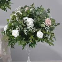 Boule de fleurs artificielle en soie, roses blanches et feuilles vertes, centre de table pour mariage, arrangement de table pour décoration d'événements