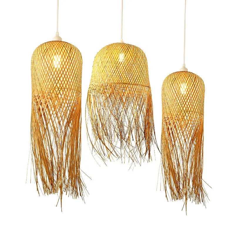 HITECDAD Asian bamboo weave pendant lighting rattan retro vintage island house bar tea house handmade natural bamboo chandelier