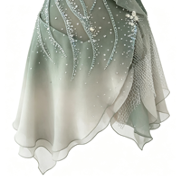 Robe de patinage artistique asymétrique vert sauge dégradé, dos ouvert, en maille ornée de strass, pour concours de danse sur glace