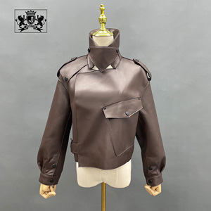 <span class=keywords><strong>Giacca</strong></span> da Moto in Vera <span class=keywords><strong>Pelle</strong></span> <span class=keywords><strong>di</strong></span> Pecora per Donna, Stile Moda Janefur, Colori Rosso, Nero, Kaki, Verde Oliva, Bianco, Grigio - Product Image 1