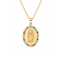 Collar con Colgante de la Virgen de Guadalupe en Tono Dorado Brillante y Deslumbrante, con Borde de Cuentas Turquesa, Joyería de Moda para Mujer, Regalo