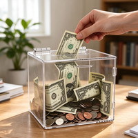 Tirelire en acrylique transparent en gros, boîte de rangement pour monnaie et espèces avec couvercle à charnière et serrure pour adultes et enfants