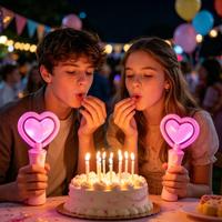 Varita Luminosa Giratoria con Forma de Corazón de Neón Intermitente de 8.6 Pulgadas, Barra de Luz LED Rosa Portátil de Plástico para Conciertos, Fiestas, Día de San Valentín, Juguete ASTM F963