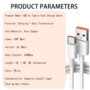 Vente en gros d'usine, câble de charge rapide en PVC 6A 1m pour téléphone portable iPhone/Huawei, câble de charge USB type C - Product Image 5