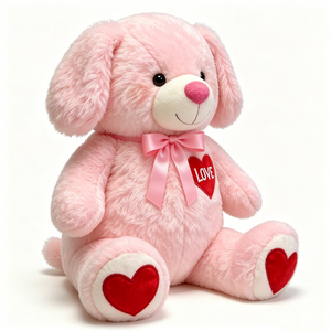 Peluche de chiot rose personnalisée - Animal en peluche doux et moelleux avec des cœurs et broderie « LOVE », cadeau d'amour pour la Saint-Valentin pour les enfants - Product Image 3