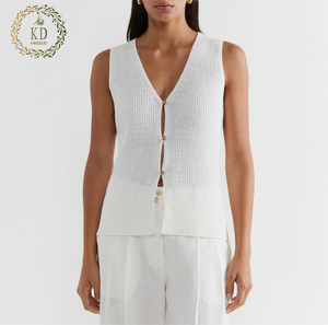 KD lavorato a <span class=keywords><strong>maglia</strong></span> personalizzato OEM ODM Vintage estate senza maniche con bottone morbido 100% <span class=keywords><strong>lino</strong></span> maglieria da <span class=keywords><strong>donna</strong></span> maglione gilet - Product Image 2