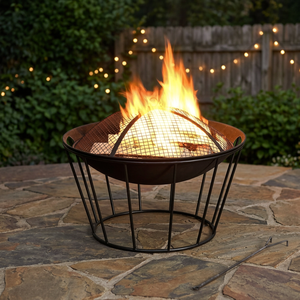 Brasero rustique en fer avec écran anti-étincelles pour jardin, utilisation extérieure, autoportant, à bois - Product Image 5