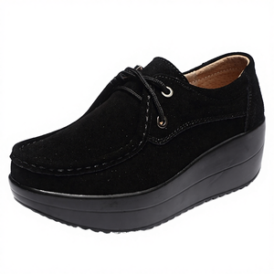 Zapatos de Mujer al por Mayor, Mocasines de Ante Sólido con Plataforma Otoñal, Punta Cerrada, Cómodos, Transpirables, de Cuero, con Cordones - Product Image 3