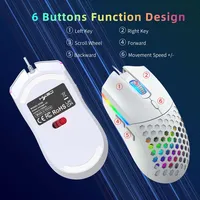 Mouse Pendingin 6400DPI Sensor Optik 3D Mouse Gaming dengan Lampu Latar Pelangi & Warna-warni USB Berkabel Dapat Diisi Ulang untuk PC/Laptop