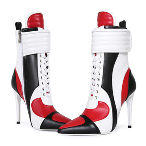 <span class=keywords><strong>Stivaletti</strong></span> <span class=keywords><strong>da</strong></span> Donna Stile Retrò Sportivo con Punta Affusolata, Chiusura con Lacci, Tacco Alto e Sottile, Abbinamento di Colori - Product Image 2