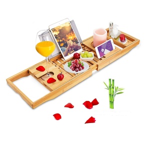 Luxury Slim Bamboo Bath Bridge Bathtub Rack Shelf Tray Wooden Bath Bridge for Reading Soap Tray