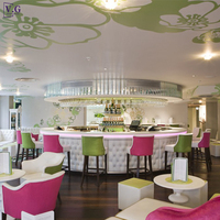 Ensemble de comptoirs de caisse personnalisés haut de gamme en cuir et pierre ronde pour restaurant, lounge et bar