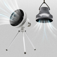 Ventilateur de camping portable avec lumière LED, support trépied, rechargeable, 3 vitesses, ventilateur de bureau suspendu pour usage extérieur, tente, maison, CE FCC