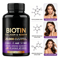 Kapsul Biotin Kolagen Keratin OEM 25000 MCG untuk Dewasa, Mendukung Kesehatan Rambut, Kulit, dan Kuku, 60 Kapsul, Suplemen Makanan