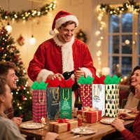 Sac en papier kraft certifié écologique pour bouteille de vin, design sur le thème de Noël, avec poignée en corde, vente en gros