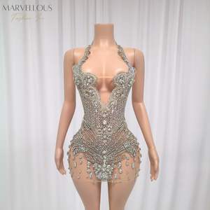 MF haute qualité taille Empire moulante Jersey Sexy sans manches cristal brillant Mini robe pour les femmes bal 2026 tenue de club - Product Image 1