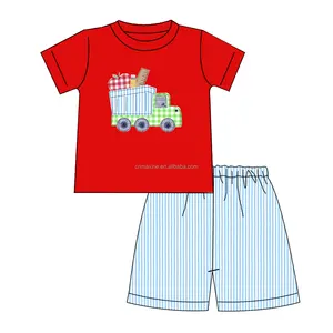 2024 New Arrival Trở Lại Trường Học Trẻ Em Quần Áo Đan Cotton Trường Xe Chàng Trai Quần Áo Bộ