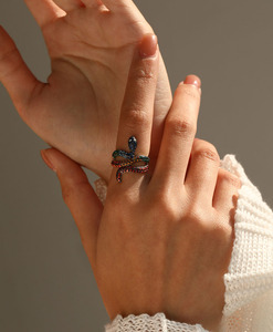 S925 <b>Silver</b> Snake <b>Ring</b> Pave <b>Set</b> With Colorful Crystals Black Rhodium Plated Unisex Cocktail <b>Ring</b> Luxury Animal Design - Product Image 4