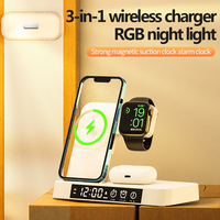 Opvouwbaar Magnetisch Draadloos Oplaadstation 3-in-1 15W Snellader met Nachtlampje Wekker voor iPhone Watch AirPods