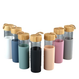 Glass <b>Water</b> <b>Bottle</b> With Bamboo Lid And Silicone Sleeve 500Ml Eco Friendly For Daily Use And Gift - Product Image 5