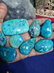 พลอยอะซูริททรงหลังเบี้ยสีฟ้าธรรมชาติอัญมณีหลวมที่ผ่านการอบด้วยความร้อน